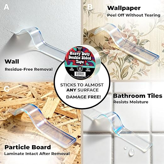 HIPPIE CRAFTER Strong Double Sided Tape Heavy Duty Wall Tape or Mounting Transparent Clear Nano Reusable and Removable Roll 2" x 10FT