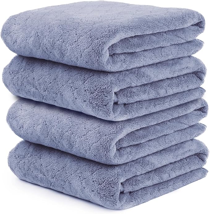 Bath Towels, Pack of 4, 30"x60", Large Microfiber Towel Set, Ultra Soft, Super Absorbent, Fast Drying, Perfect for Suana, Shower, Pool, Sport, Travel, Fitness, SPA,Yoga, Coral Fleece - Blue