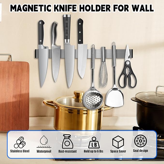 Magnetic Knife Strips, Magnetic Knife Holder for Wall 16 Inch, Stainless Steel Knife Magnetic Strip Use as Knife Bar, Knife Holder for Kitchen Utensil Organizer