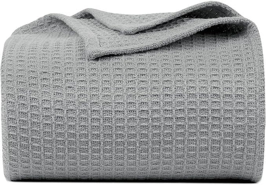 Bed & Bath Home Premium 100% Cotton Waffle Weave Blanket King Size – Soft Breathable Lightweight Comfort, Natural All-Season Bed Blanket, Easy-Care Bedspread for Bed & Couch (Light Grey)