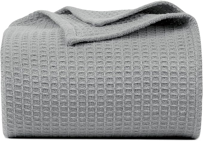 Bed & Bath Home Premium 100% Cotton Waffle Weave Blanket Twin Size – Soft Breathable Lightweight Comfort, Natural All-Season Bed Blanket, Easy-Care Bedspread for Bed & Couch (Light Grey)