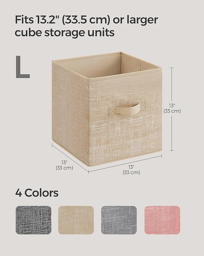 SONGMICS Storage Cubes, 13 x 13 x 13 Inches Non-Woven Fabric Bins with Double Handles, Set of 8, Closet Organizers for Shelves, Foldable, for Clothes, Sand Beige UROB833K03