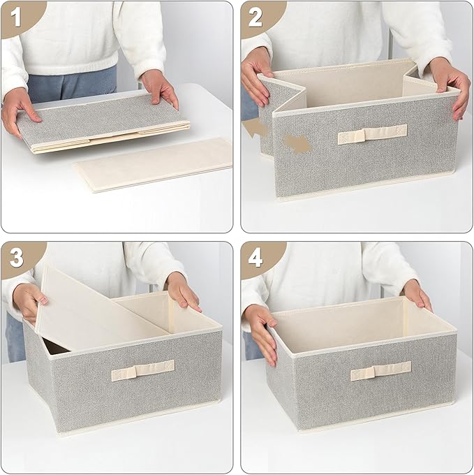 15.7 Inch Storage Baskets, Woven Fabric Bins, Storage Cubes with Reinforced Handles, Organizer Bins for Closet Shelves, Foldable, for Clothes (Beige, 3PCS/15.7*11*7.8inch)