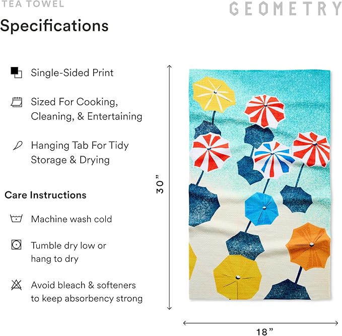 Tea Towels – Spring & Summer Collection – Quick-Dry, Ultra-Absorbent, Reusable Microfiber Kitchen Towels for Drying & Cleaning - Dancing Umbrellas - 1 Pack