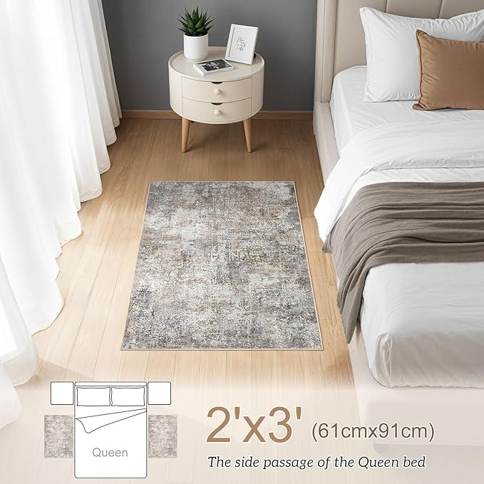 Area Rug Living Room Rugs - 2x3 Washable Soft Neutral Modern Abstract Low Pile Rug Carpet for Bedroom Dining Room Farmhouse Home Office - Brown/Grey/Black
