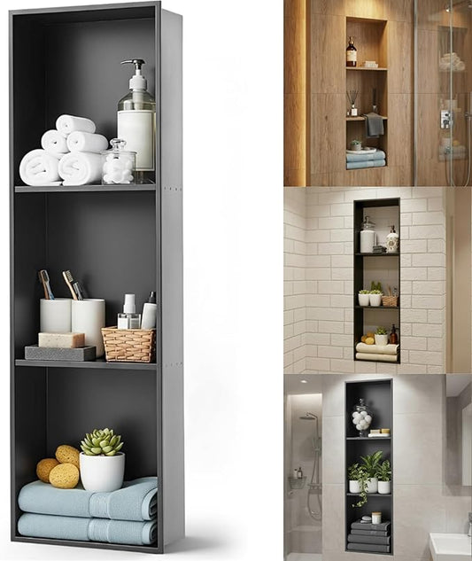 LEIFIDE 36 x 12 Inch 3 Tiers Shower Niche 304 Stainless Steel Shower Niche No Tile Needed, Recessed Shelf for Bathroom Wall, Home Bathroom Storage, Matte Black