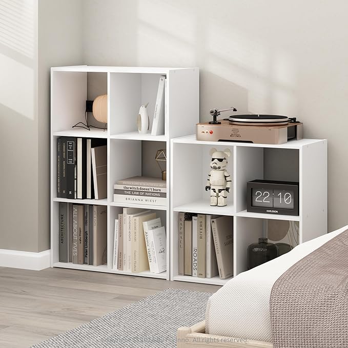 Furinno PELLI Book Shelf, 6 Cube Bookshelf with Open Back & Closed Back Cubes, 3 x 2 Storage Organizer Cabinet, 11.6" x 24.2" x 35.9", for Living Room, Bedroom, Home Office, White