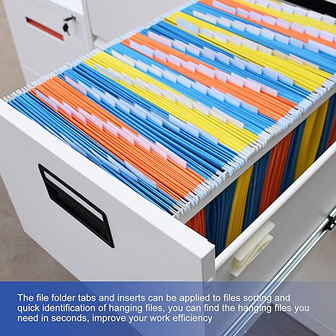 hupos File Folder Tabs, 100+200 Sets Hanging File Folder Tabs with Inserts for Hanging Folders, 2 Inch Clear Plastic Hanging File Tabs for Quick Identification