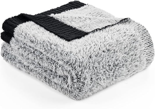 Amélie Home Knit Throw Blanket for Couch, Super Soft Fuzzy Cozy Throw, Giftable Knitted Blanket for Women Men, Birthday, Sofa Bed Living Room Decor, 50" x 60", Heather Black