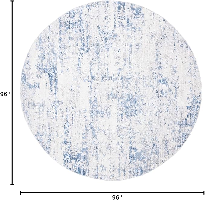 SAFAVIEH Amelia Collection Area Rug - 8' Round, Ivory & Blue, Modern Abstract Design, Non-Shedding & Easy Care, Ideal for High Traffic Areas in Living Room, Bedroom (ALA700A)