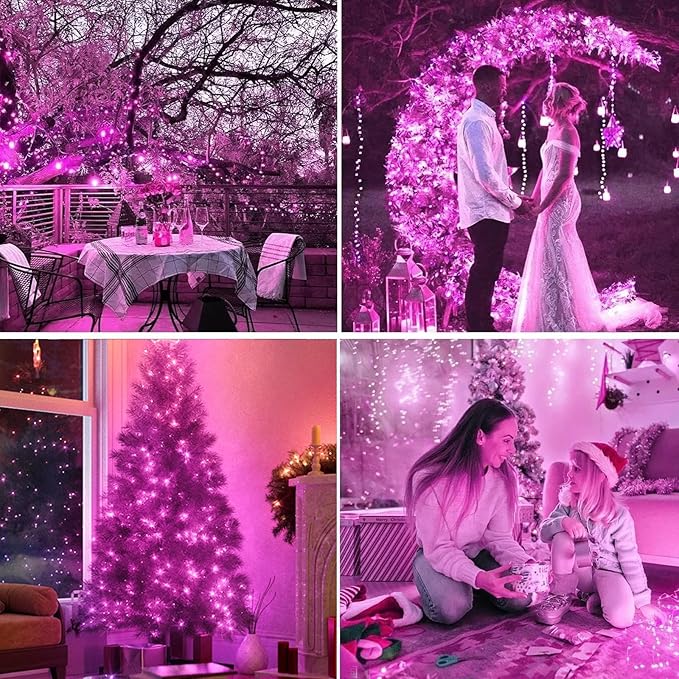 LAMPHOME 100 LED Pink Valentine Lights, 21.6ft Valentine Room Lights Green Wire, connectable Plug in Pink Christmas String Light Indoor Outdoor for Bedroom Valentines Day Party Galentine's Day Deco