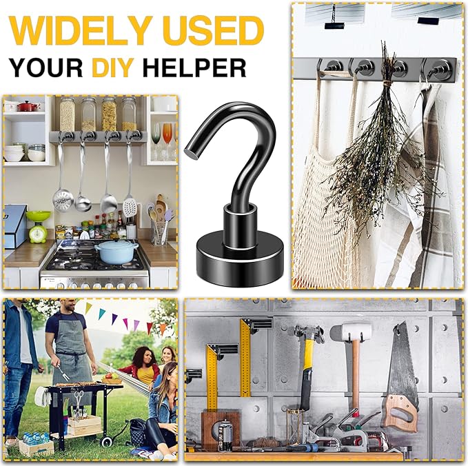 DIYMAG Magnetic Hooks, 30lbs+ Magnet Hook 2025 Cruise Cabin Ship Essentials Heavy Duty Strong Magnets Refrigerator Fridge Hanging for Classroom Beach Vacation Kitchen Grills Home Black 60 Pack