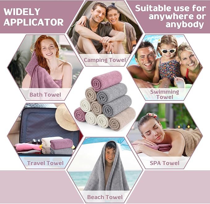 20 Pack Bulk Bath Towels Set, Large Quick Dry Bath Towels 55" x 28" for Spa, Gym, Salon, Hotel and Rental Use(Purple, White, Gray, Khaki)