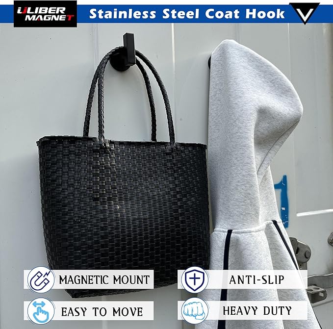 ULIBERMAGNET Magnetic Coat Hooks,2 Pack Heavy Duty Magnet Hook for Metal,Door,Cruise Cabinet,Refrigerator, Locker,Rubber Magnet Hook for Towel,Coat,Bag,Umbrella