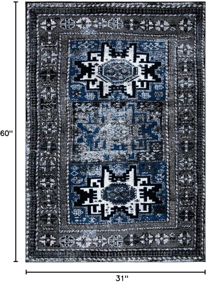 SAFAVIEH Vintage Hamadan Collection Accent Rug - 2'7" x 5', Grey & Blue, Oriental Persian Design, Non-Shedding & Easy Care, Ideal for High Traffic Areas in Entryway, Living Room, Bedroom (VTH213F)