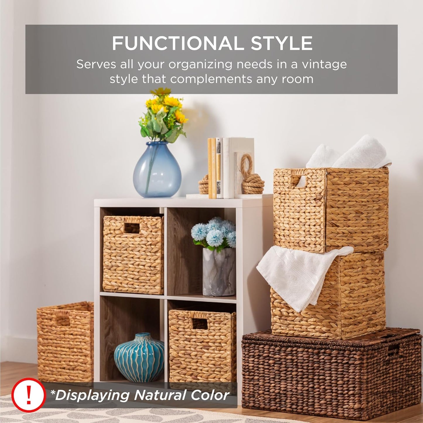 Best Choice Products 12x12in Pack of 5 Cube Storage Baskets, Water Hyacinth Multipurpose Collapsible Organizers, Handwoven Laundry Totes for Laundry, Living Room, Kids Room & Nursery - Chestnut