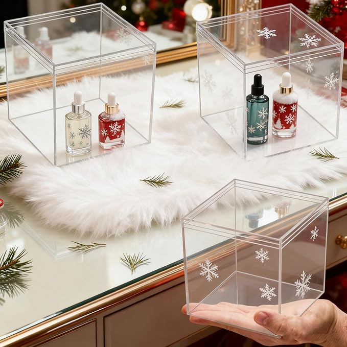 KissYou Acrylic Box Large Clear Display Boxes with Lids 2 Packs Party Decoration Plastic Square Cube Christmas Candy Boxes