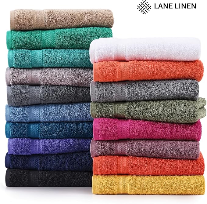 LANE LINEN 100% Cotton Towel Set for Bathroom - 18 Piece - Super Soft, Quick Dry & Highly Absorbent - 4 Bath, 8 Wash Cloth, 6 Hand Towels - Turkish Quality, Durable & Easy Care - Space Grey