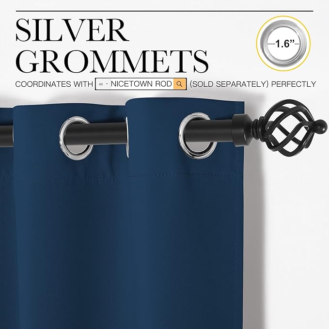 NICETOWN Moroccan Blue Blackout Curtains 90" Long for Office, Dining Room, Guest Room, Sound Reducing Heat and Cold Block Curtain Panels for Modern Room Decorative (55" Wide, 2 Pieces)