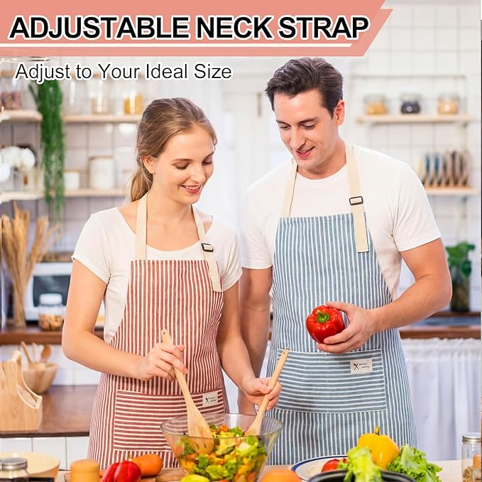 Janmercy 24 Pcs Aprons for Women Men with 2 Pockets Linen Cooking Kitchen Apron Adjustable Bib Chef Apron Bulk Aprons Unisex