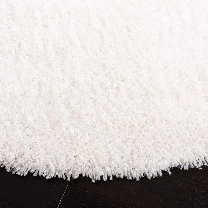 SAFAVIEH August Shag Collection 4' Round White AUG200A Solid Non-Shedding Living Room Bedroom Dining Room Entryway Plush 1.5-inch Thick Area Rug