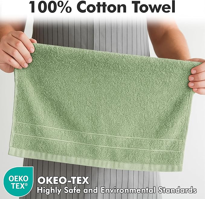 100% Cotton Hand Towels for Bathroom – Soft & Absorbent Towel Set– Pack of 6 Small Towel (34x20in) – Quick Dry Luxury Cotton Hand Towels – Light Green