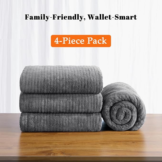 Bath Towels Set of 4 Extra Large 35 x 70 Inches,Luxury Thick High Absorbent and Quick Dry Bath Sheet,Ultra Soft Microfiber,Bathroom,Beach,Yoga,Sport,SPA,Fitness (Grey)