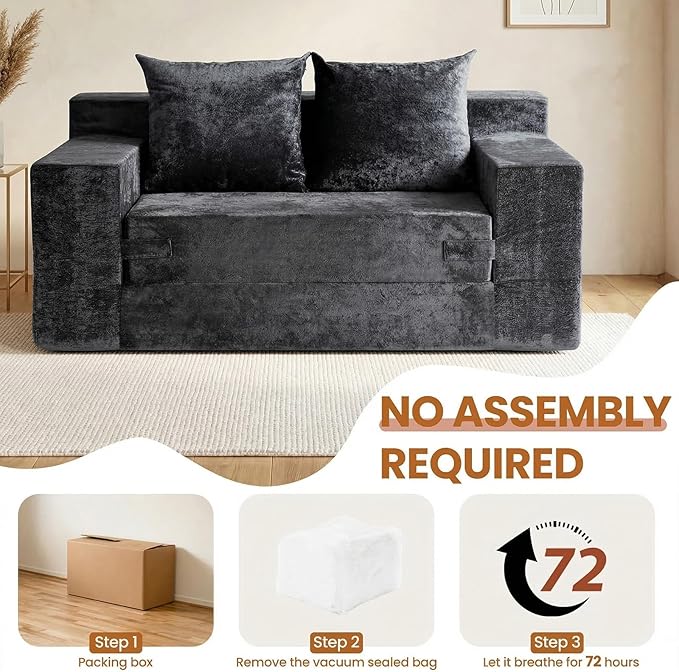Convertible Sofa Bed, 5 in 1 Small Boneless Couch Pull Out Loveseat Sleeper Sofa,Corduroy Futon Couch Folding Mattress with 4 Pillows for Living Room Bedroom Lounge (No Assembly)