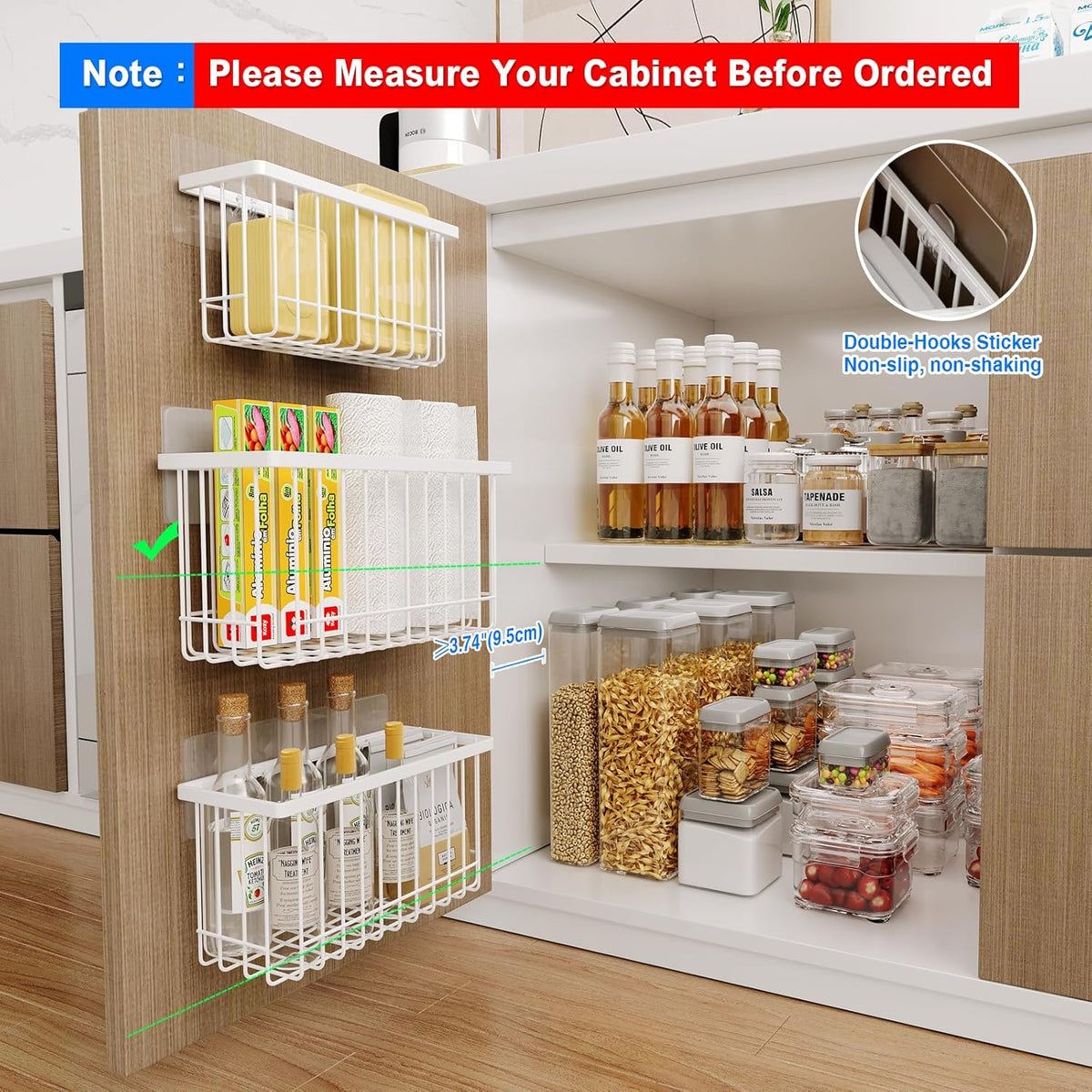 3-Pack Adhesive Cabinet Door Organizer — No-Drill Lid & Kitchen Storage for Renters — Nestify