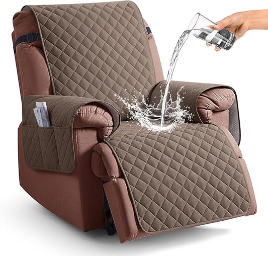 KinCam 100% Waterproof Recliner Chair Cover, Reclining Couch Covers for Pets, Dogs, Recliner Couch Slipcover Furniture Protector with Elastic Straps for Kids(30", Brown)