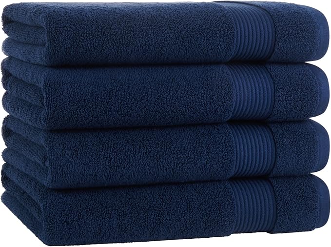 Arkwright Solid Bath Towels, Pack of 4, 100% Cotton 600 GSM Soft Absorbent Bathroom Towels for Hotel, Spa or Vacation Rental, 54 x 27 in, Lapis Navy