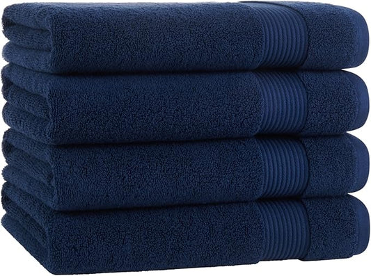 Arkwright Solid Bath Towels, Pack of 4, 100% Cotton 600 GSM Soft Absorbent Bathroom Towels for Hotel, Spa or Vacation Rental, 54 x 27 in, Lapis Navy