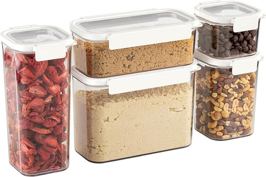 Bentgo Pantry - 10-Piece Airtight Food Storage Containers, Clear, Stackable Kitchen & Pantry Organization, Locking Lids for Freshness, BPA-Free Plastic - Ideal for Sugar, Flour, & More (Snow)