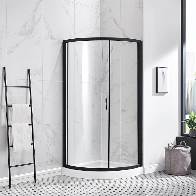 OVE Decors Breeze 34 in. Corner Shower Clear Sliding Door with Base in Black Finish