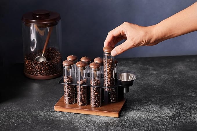 espresso coffee tool kit with single dose coffee bean storage, dosing cup and spray bottle for fresh brewing