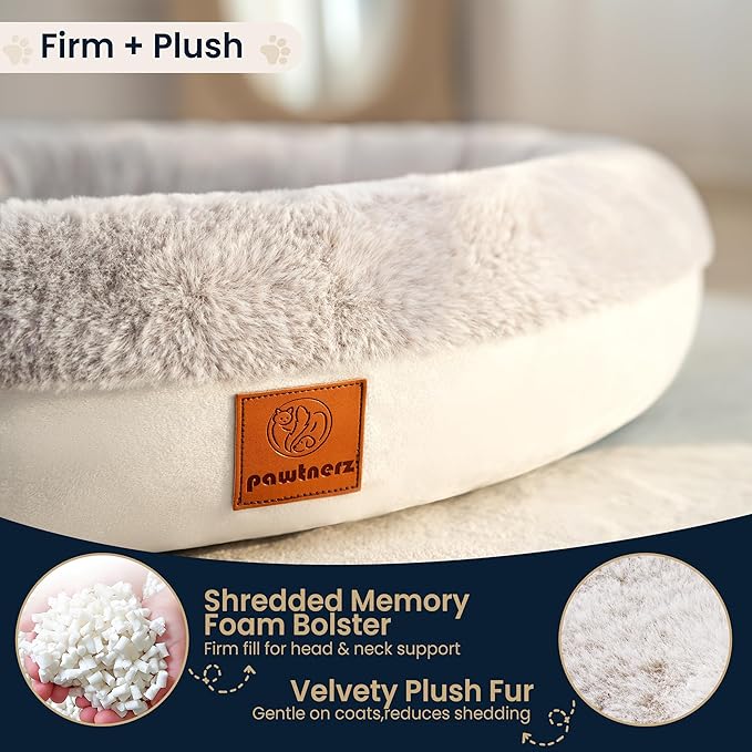 Round Donut Dog Bed – Luxury Orthopedic Dog Beds with Memory Foam – Calming Bolster Pet Bed, Water-Resistant, Washable Plush Cover, YKK Zipper – Small Dogs & Cats (21 Inches)