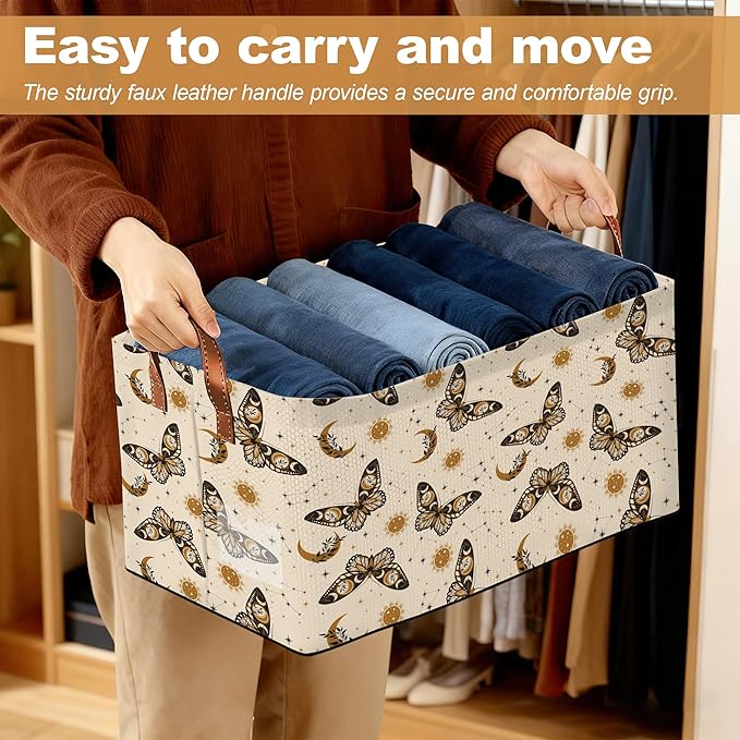 32L Large Storage Bins with Handles, Basket Organizer for Shelves, Closet, Books, Laundry & Home Decor (Boho Buttefly)