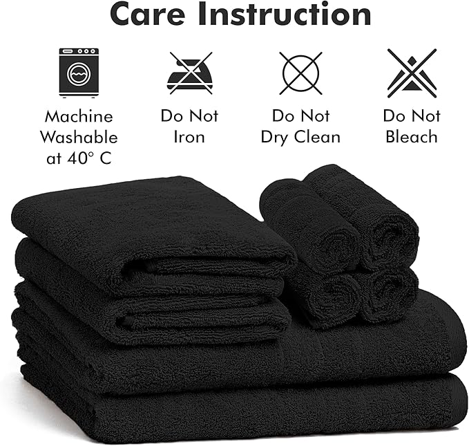 Bath Towels Set of 8 – 100% Cotton (Black) Bathroom Towel Set Bale Includes 2 Bath, 2 Hand, 4 Face Towels – Soft, Absorbent & Quick Dry Towel for Bathroom, Spa, Kitchen, Hotel Use