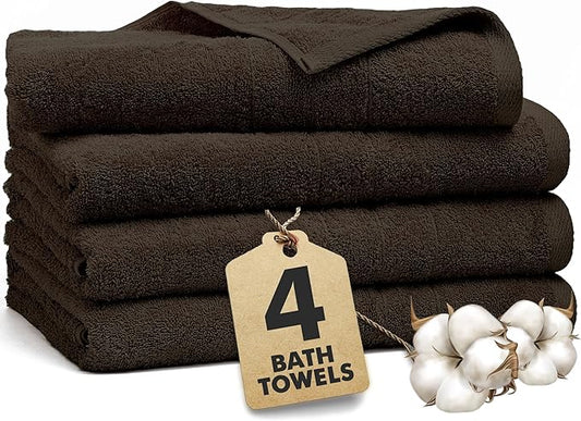 Bath Towels Set of 4 – 100% Cotton Dark Brown Extra Large Towels for Bathroom, Spa Use (55x28 in) – Super Soft and Quick Dry Large Bath Sheets for Adults