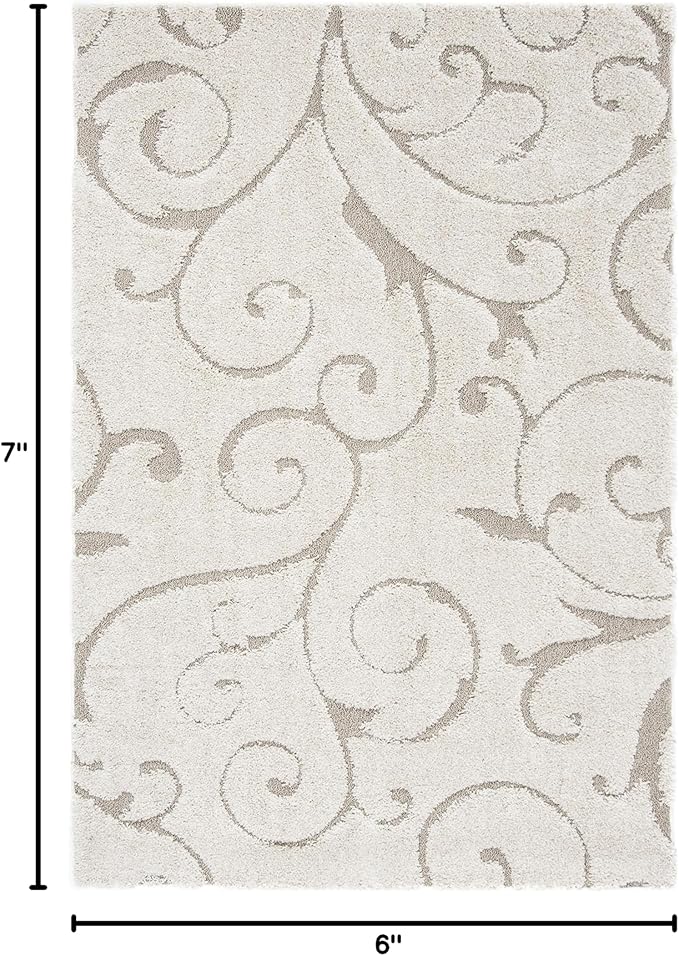 SAFAVIEH Florida Shag Collection Area Rug - 5'3" x 7'6", Cream & Beige, Scroll Design, Non-Shedding & Easy to Clean, High-Low Plush Pile, Ideal for Living Room, Bedroom, Dining Space (SG455-1113)