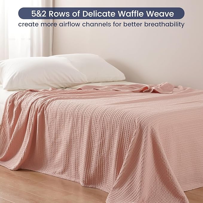 PHF Lightweight Waffle Weave Blanket King Size 104"x 90", Soft Woven Summer Blanket for Hot Sleepers - Aesthetic Home Decor for Couch Bed Sofa, Pet Friendly, Rose Pink