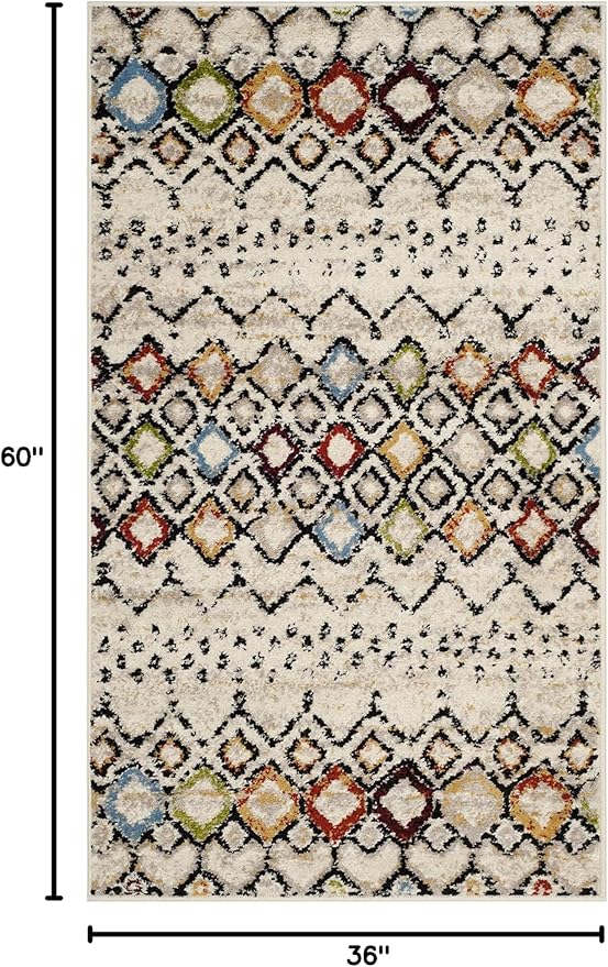 SAFAVIEH Amsterdam Collection Accent Rug - 3' x 5', Ivory & Multi, Moroccan Boho Design, Non-Shedding & Easy Care, Ideal for High Traffic Areas in Entryway, Living Room, Bedroom (AMS108K)