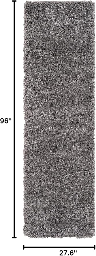 SAFAVIEH Fontana Shag Collection Runner Rug - 2'3" x 8', Silver, Solid Design, Non-Shedding & Easy Care, 2-inch Thick Ideal for High Traffic Areas in Living Room, Bedroom (FNT800G)