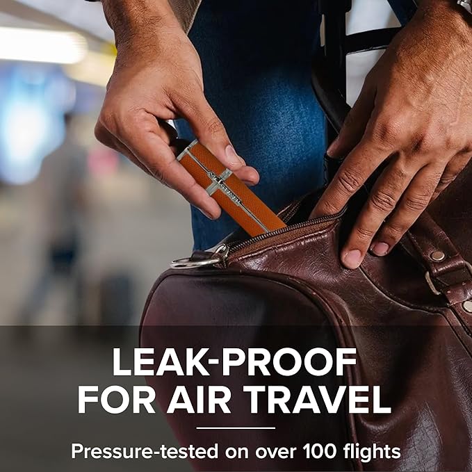 Milano Perfume Atomizer - Leak-Proof and TSA Approved for Air Travel - Reusable, Airtight, Easy Fill Mini Pump Sprayer - Lightweight, Vegan Leather with Polished Metal Outer Shell - Orange