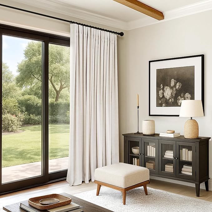 INOVADAY 100% Blackout Curtains for Bedroom, Black Out Curtains 108 Inch Long, Clip Rings Linen Blackout Drapes, Thermal Insulated Room Darkening for Living Room, 1 Panel - Beige,W102xL108
