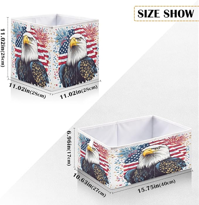 Bald Eagle Fireworks American Flag Closet Organizers Storage Cubes Storage Bins Shelf Baskets Containers for Home Room Office,Square