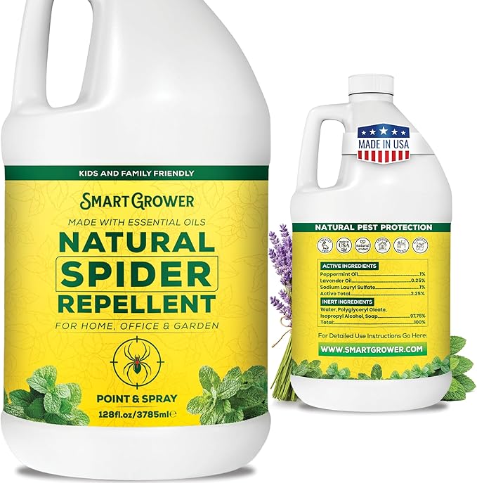 Natural Spider Repellent Spray – Indoor Spider Spray with Peppermint & Lavender, Family & Pet Friendly – Fresh Scent Spider Remover for Bedroom, Bathroom, Closets & Corners 128oz Ready to Use