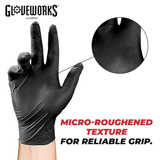 GLOVEWORKS Black Nitrile Gloves for Cooking, Food Prep, Disposable, 5 Mil, For Professional Cleaning, Large, Case of 1000