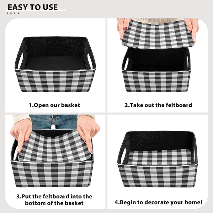 Kcldeci Black and White Plaid Storage Bins and Baskets for Organizing, Buffalo Check Plaid Sturdy Foldable Storage Baskets for Shelves, Closet, Nursery, Toy