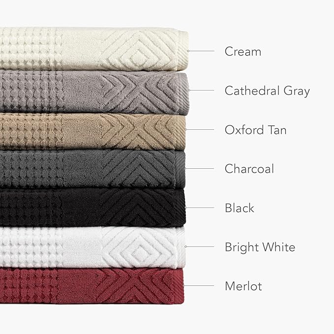 Texere 100% Organic Cotton Diamond Jacquard 700 GSM Luxury Bath Towel Sets - Ultra Soft and Absorbent Hotel and Spa Quality (Diamond, Charcoal, 4 Bath Towels)